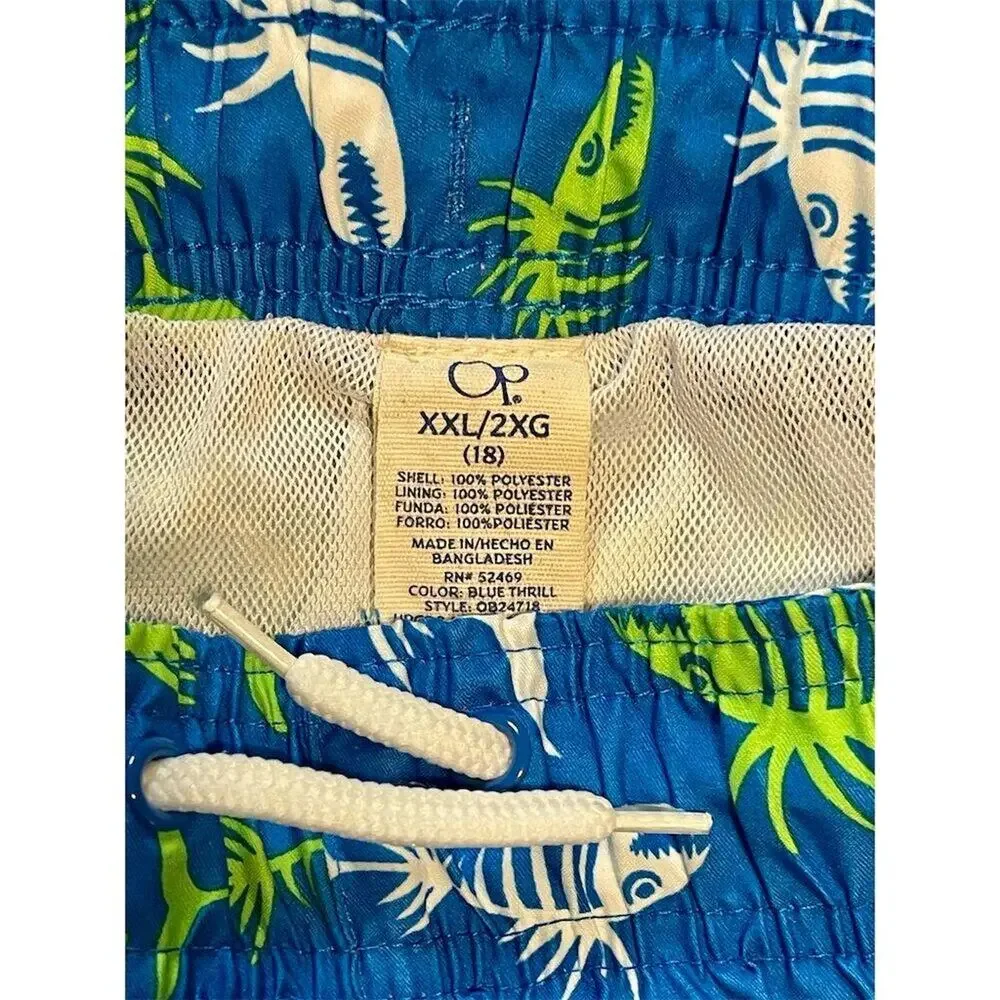 OP Boys' 2XL Fish Bones Swim Trunks Multicolor Beach Pool